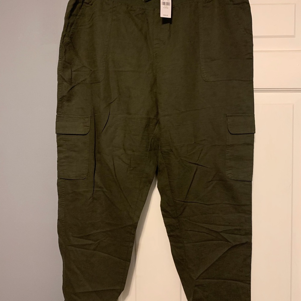 Army green linen pants